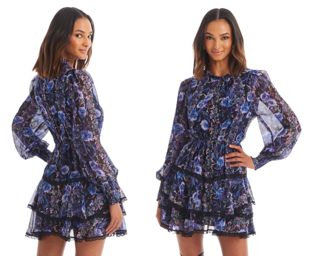 Allison New York | Carter Mini Dress in Fall Florals Purple | Sz XS